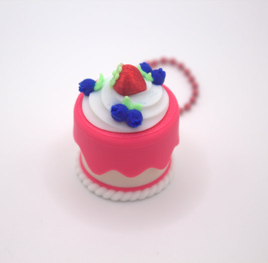 Strawberry & Blueberry Cake Clicker Keychain | Cute Mini Dessert Fidget Keyring
