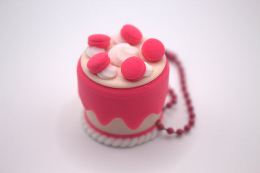 Mini Cake Clicker Keychain – Pink Macaron Design