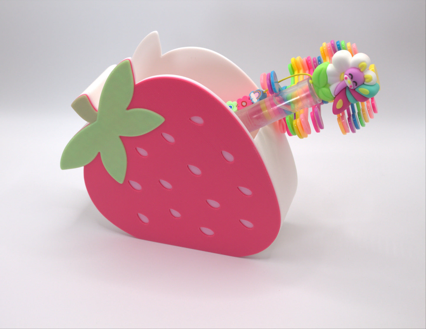 Cute Strawberry Pen Holder – Pink Decorative Desk Organizer