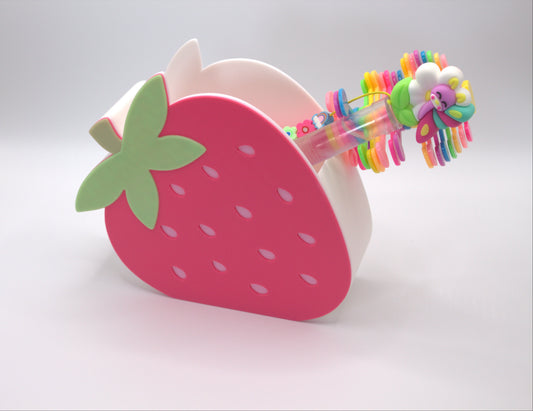 Cute Strawberry Pen Holder – Pink Decorative Desk Organizer